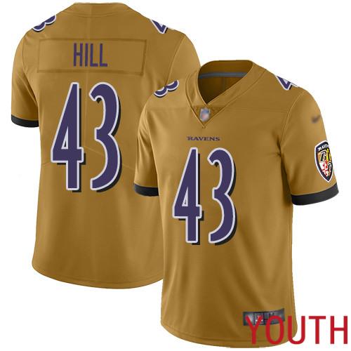 Baltimore Ravens Limited Gold Youth Justice Hill Jersey NFL Football 43 Inverted Legend